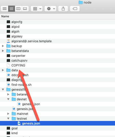 Copy genesis.json from testnet directory to the data directory