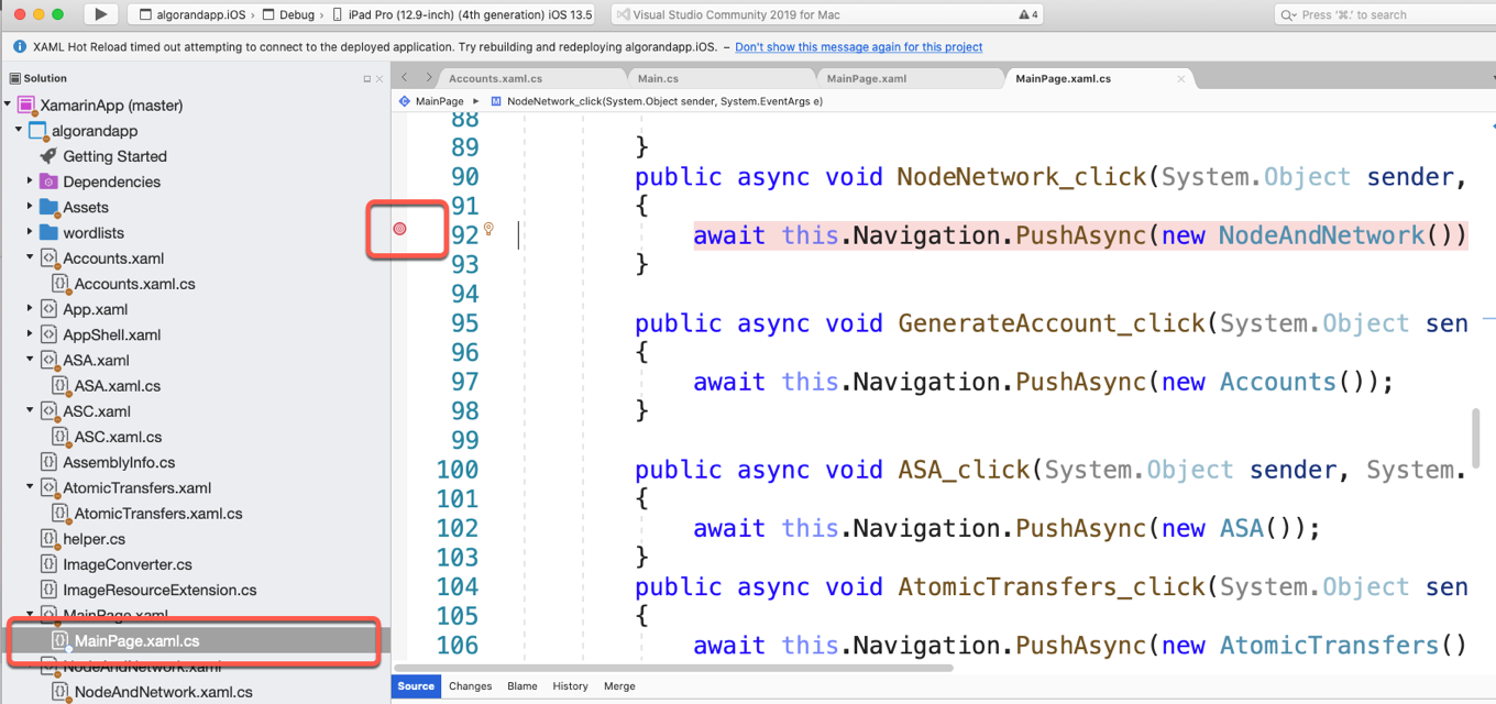 Setting a breakpoint